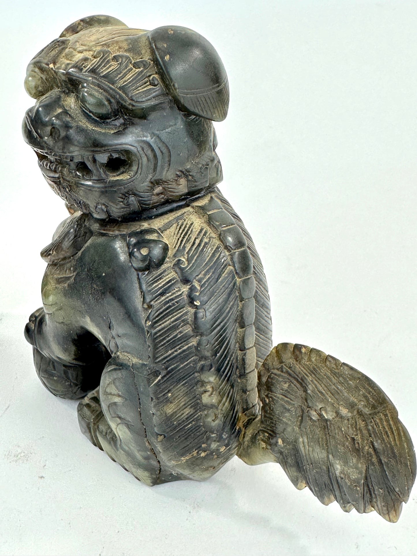 Pair of Hand-Carved Chinese Stone Foo Dogs (Shishi Guardian Lions) 20th C ~4"H