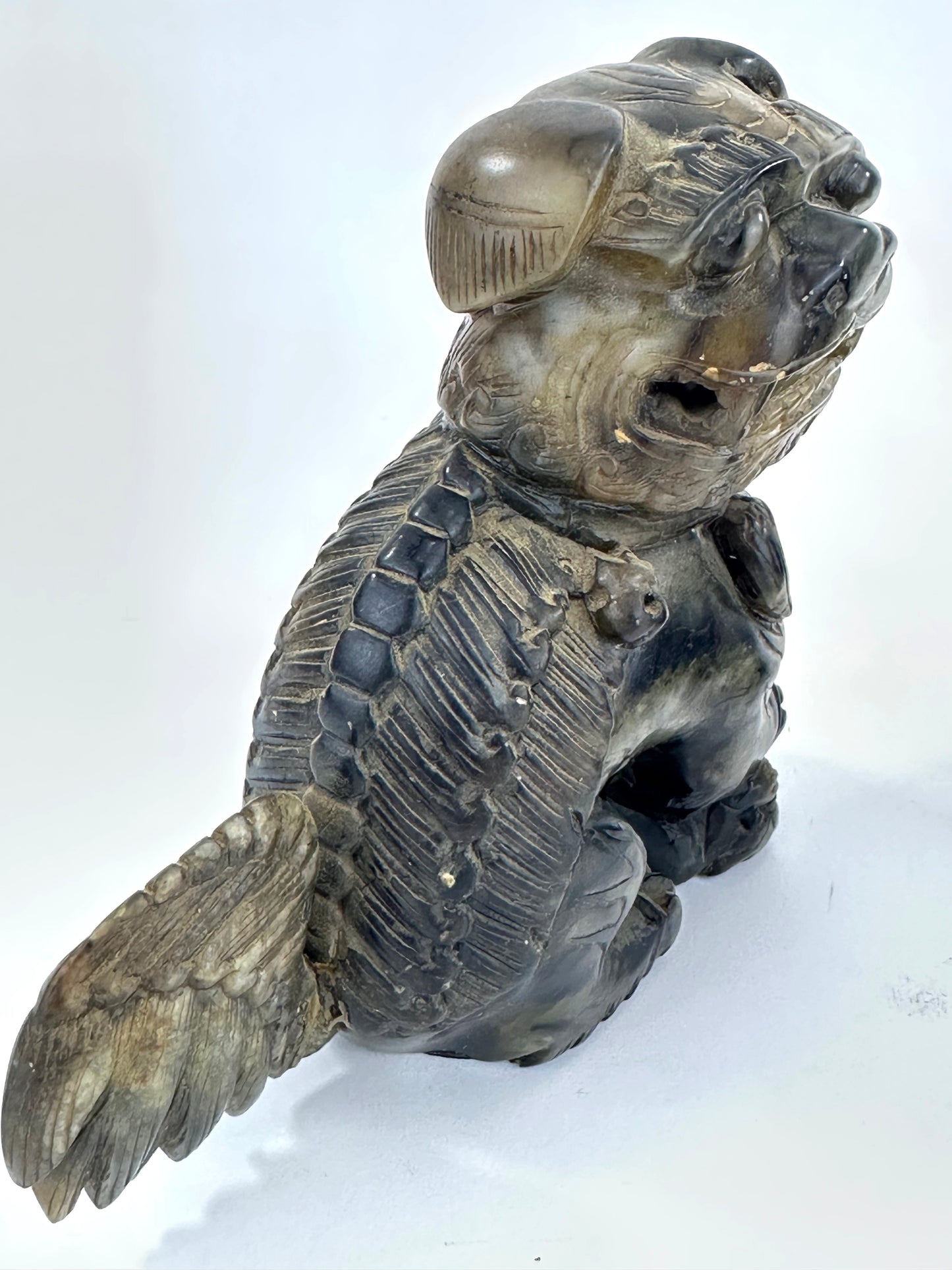 Pair of Hand-Carved Chinese Stone Foo Dogs (Shishi Guardian Lions) 20th C ~4"H