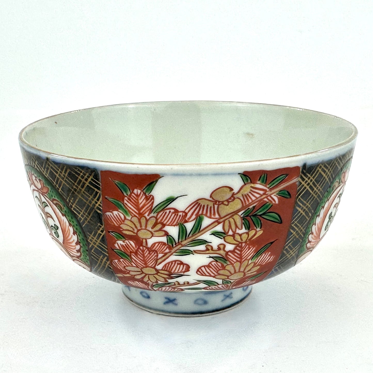 Antique Japanese Imari Style Handpainted Bowl with Gilded Floral Panels 4¾"W