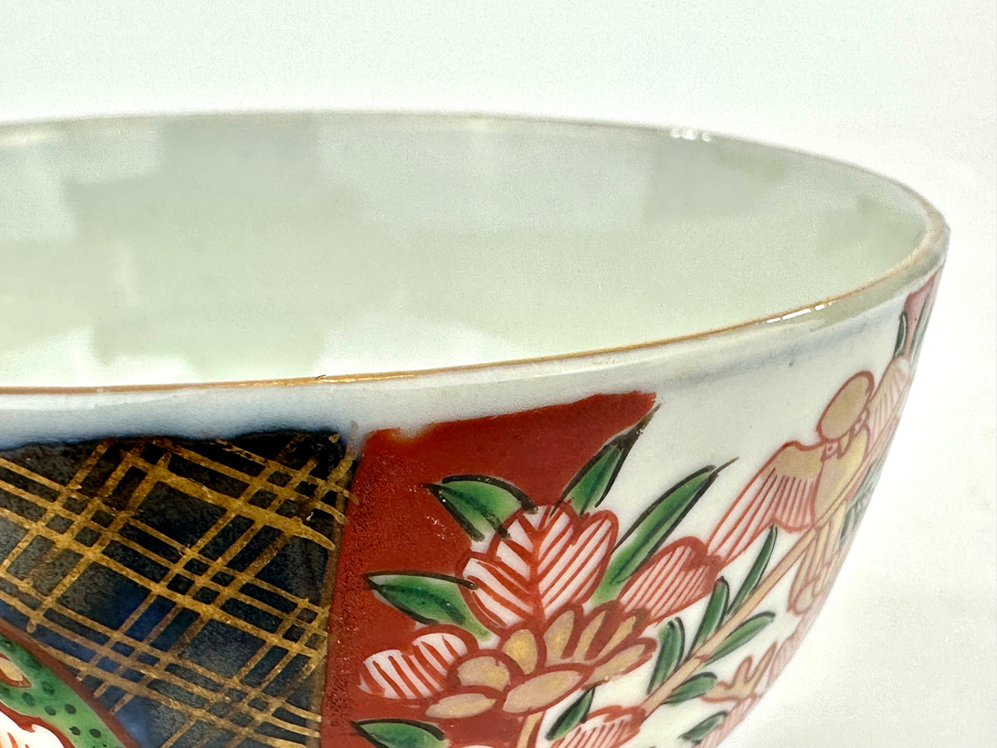 Antique Japanese Imari Style Handpainted Bowl with Gilded Floral Panels 4¾"W