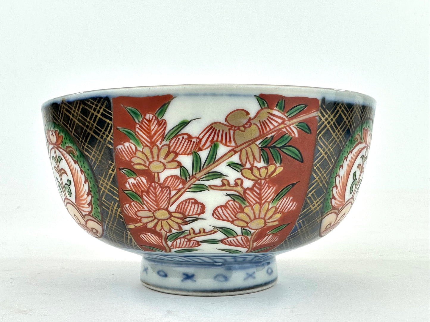 Antique Japanese Imari Style Handpainted Bowl with Gilded Floral Panels 4¾"W