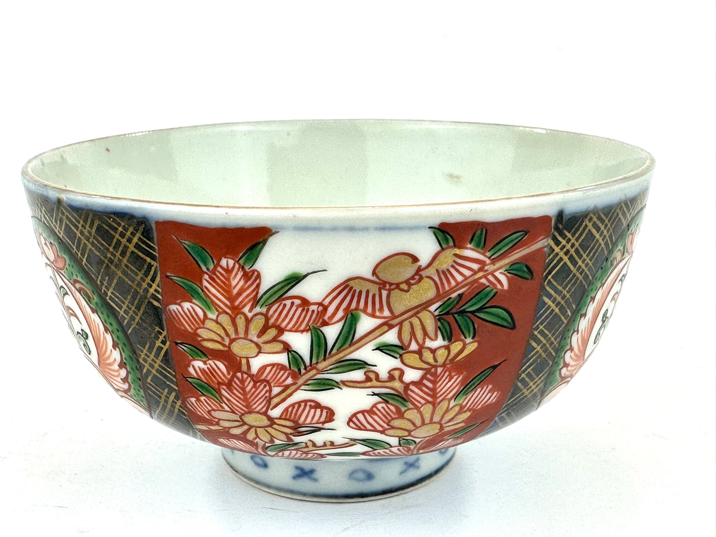Antique Japanese Imari Style Handpainted Bowl with Gilded Floral Panels 4¾"W