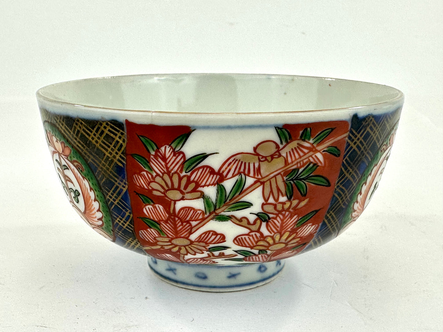 Antique Japanese Imari Style Handpainted Bowl with Gilded Floral Panels 4¾"W