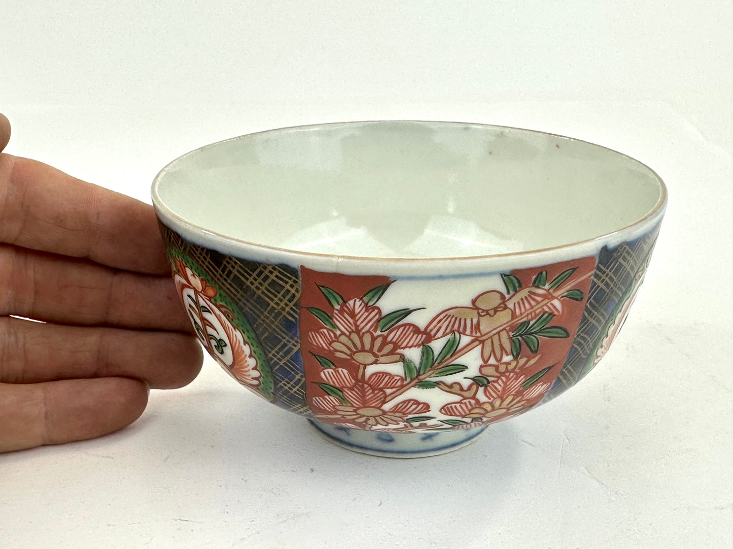 Antique Japanese Imari Style Handpainted Bowl with Gilded Floral Panels 4¾"W