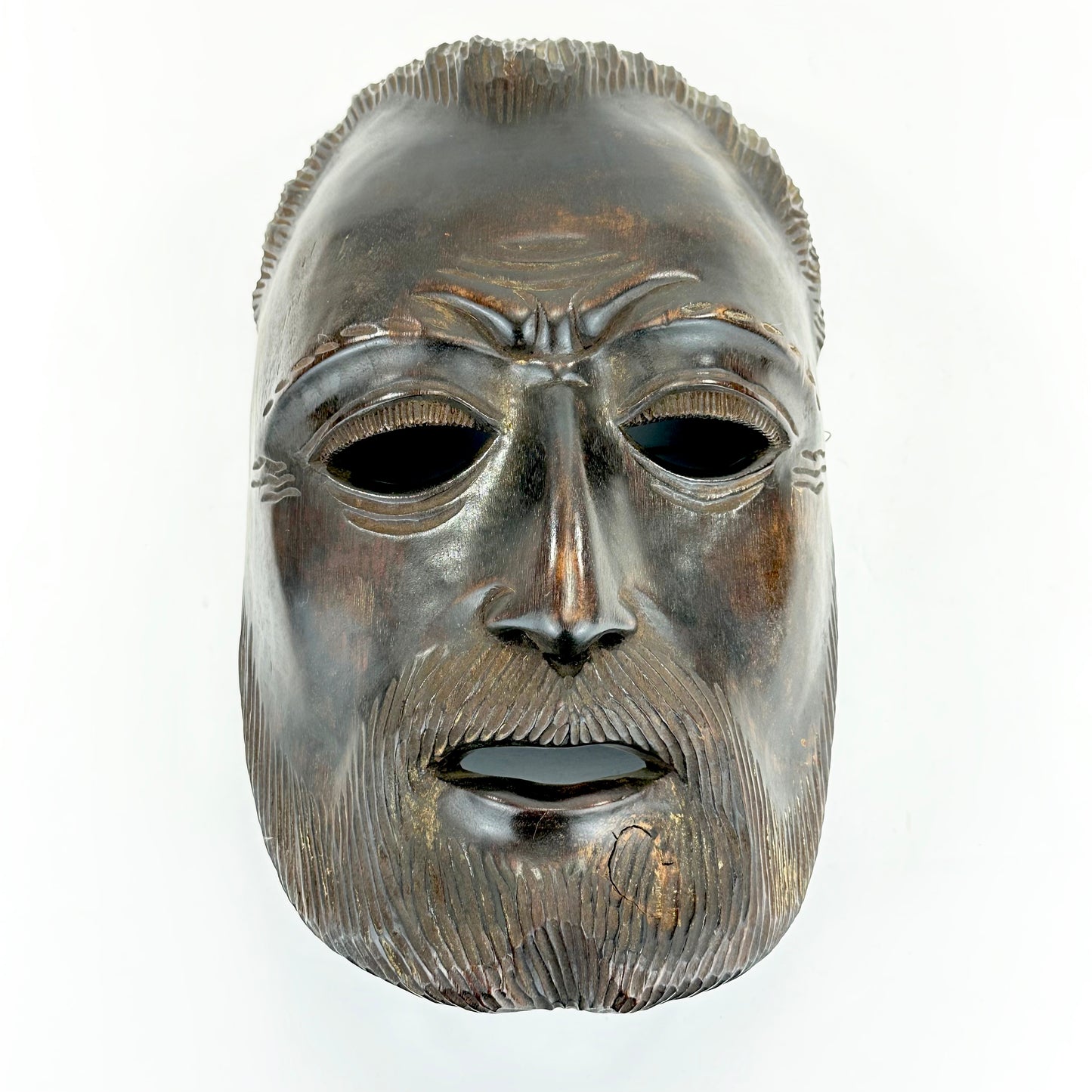 Vintage Japanese c1950's Folk Art Mask Hand Carved Wood Wall Hanging 12"