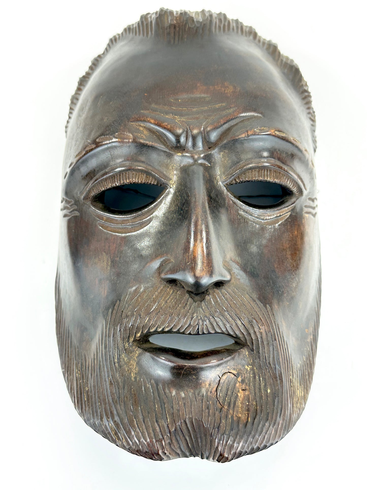 Vintage Japanese c1950's Folk Art Mask Hand Carved Wood Wall Hanging 12"