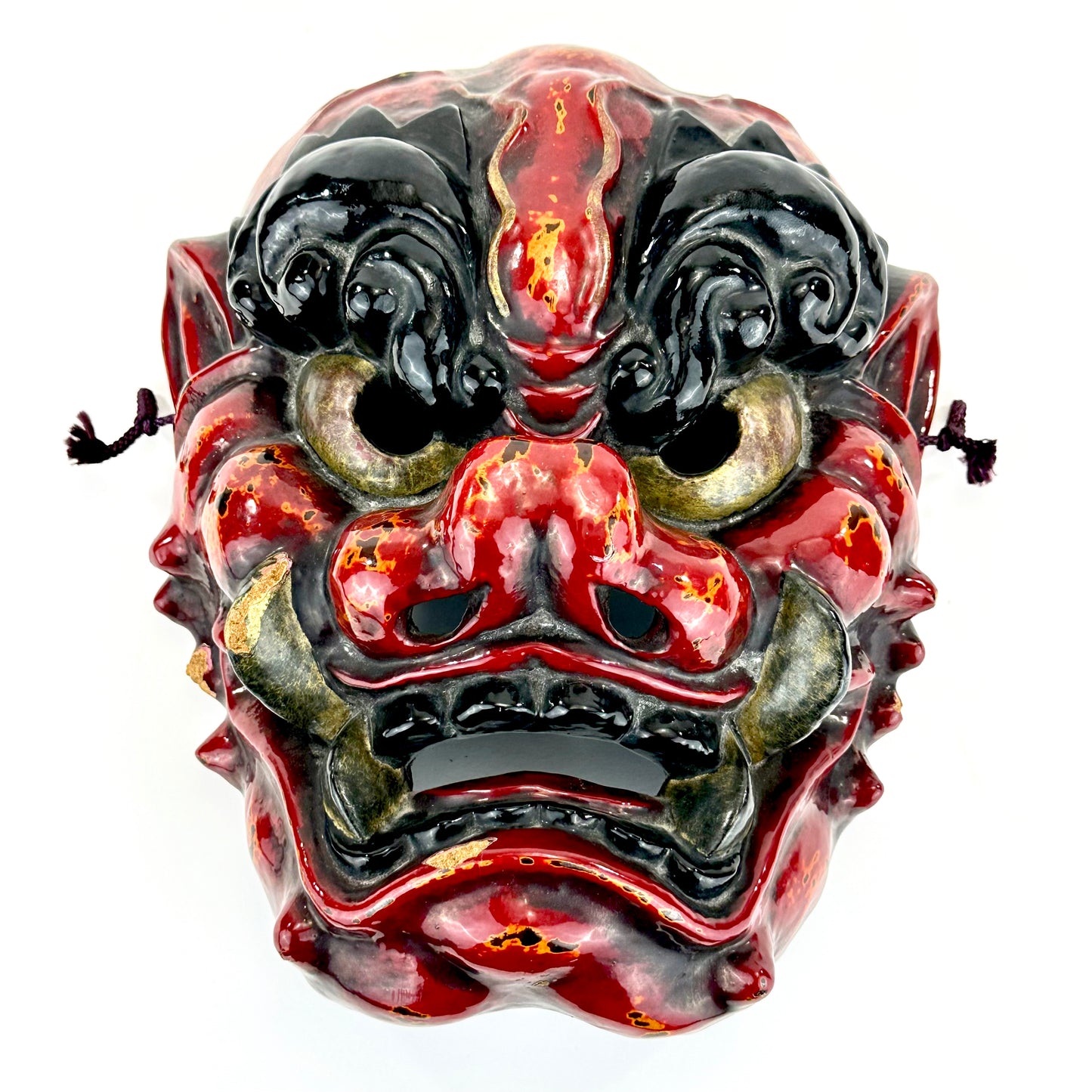 Vintage Japanese Oni Demon Mask Lacquered Tsuina Mask – Festival/Wall Art 11”