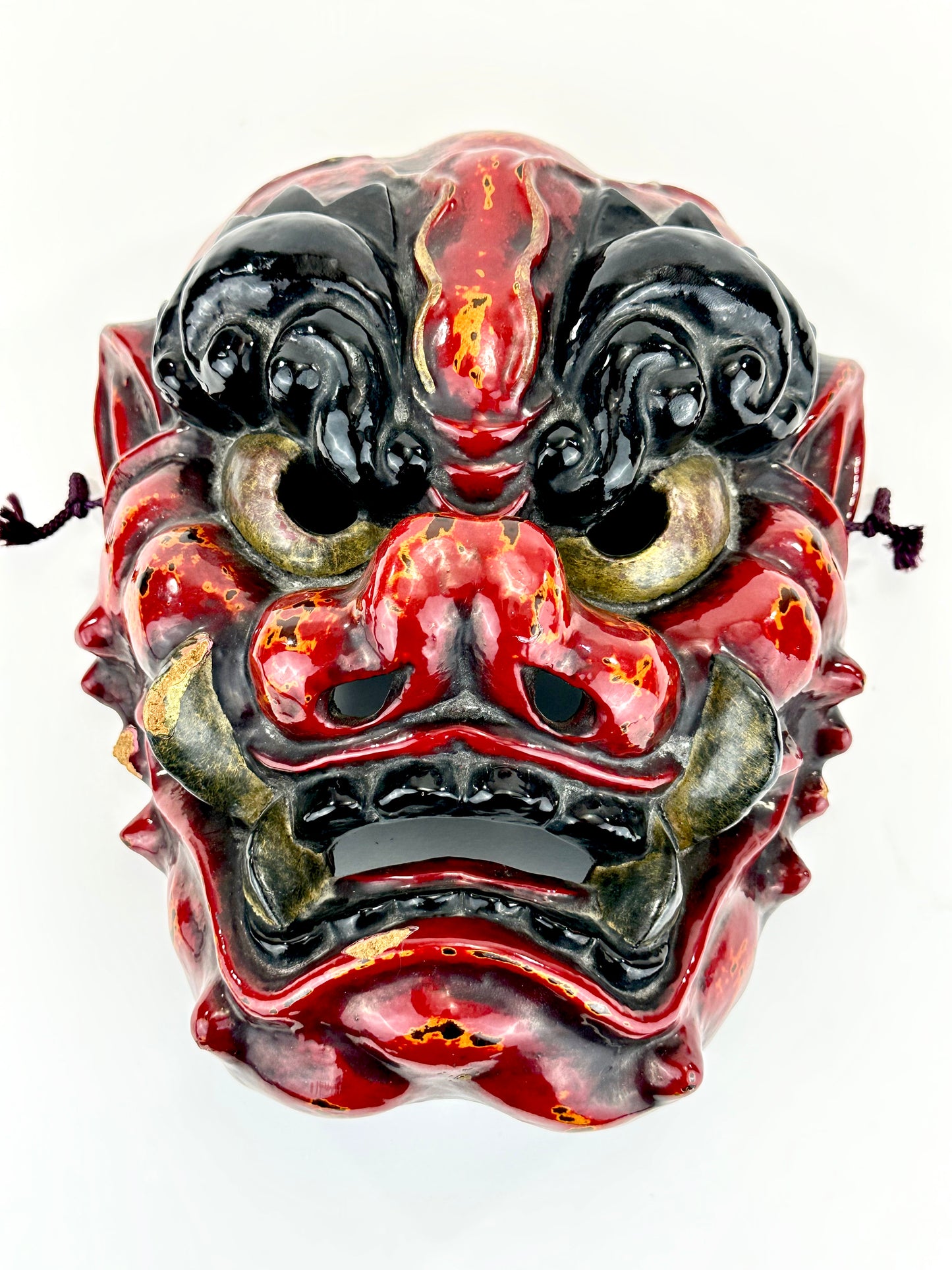Vintage Japanese Oni Demon Mask Lacquered Tsuina Mask – Festival/Wall Art 11”