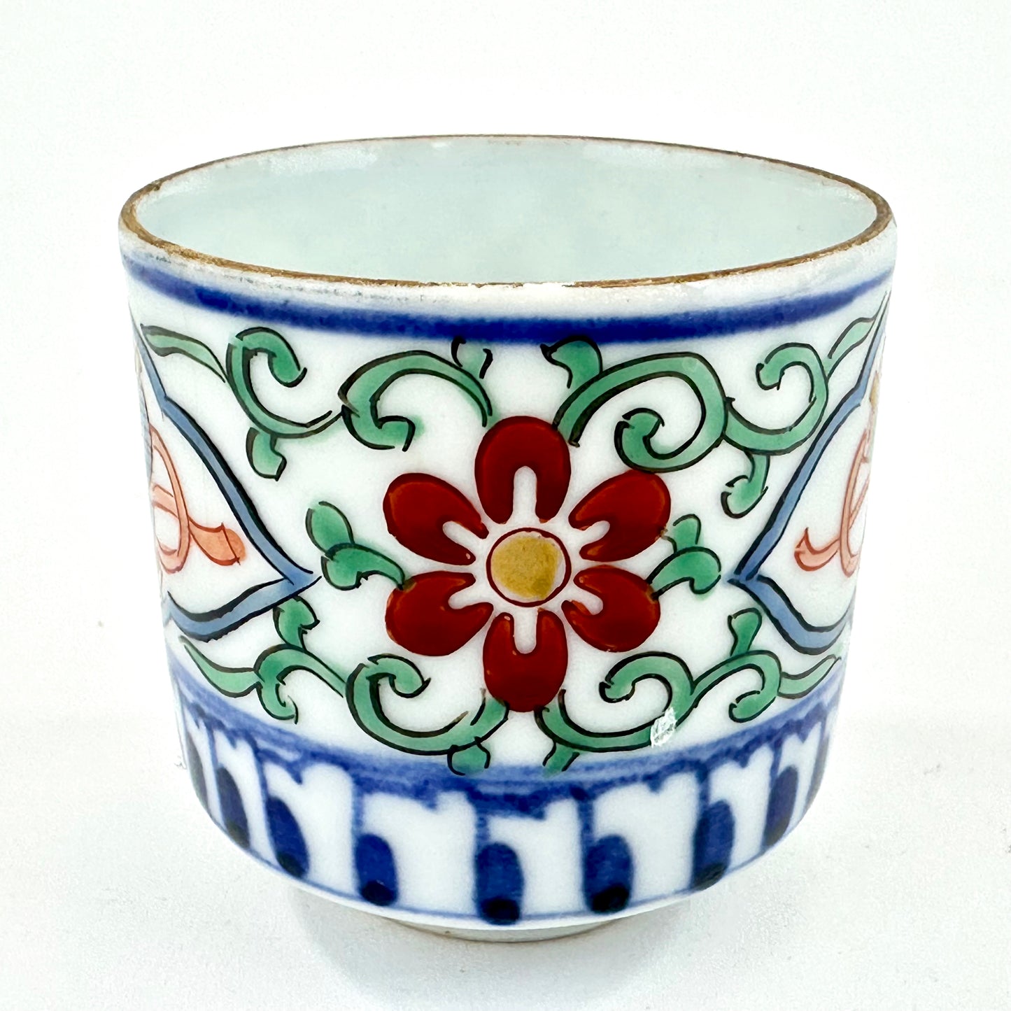 Vintage Japanese Imari Style Handpainted Kutani Yunomi Tea Cup 2"H