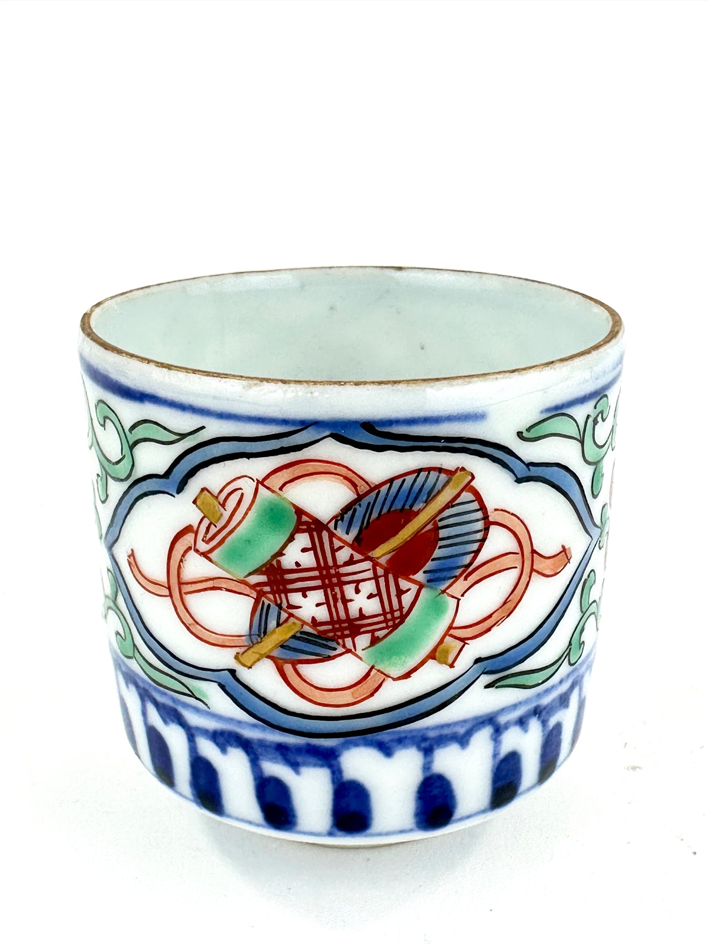 Vintage Japanese Imari Style Handpainted Kutani Yunomi Tea Cup 2"H