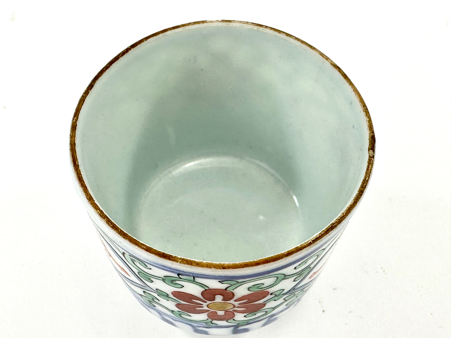 Vintage Japanese Imari Style Handpainted Kutani Yunomi Tea Cup 2"H
