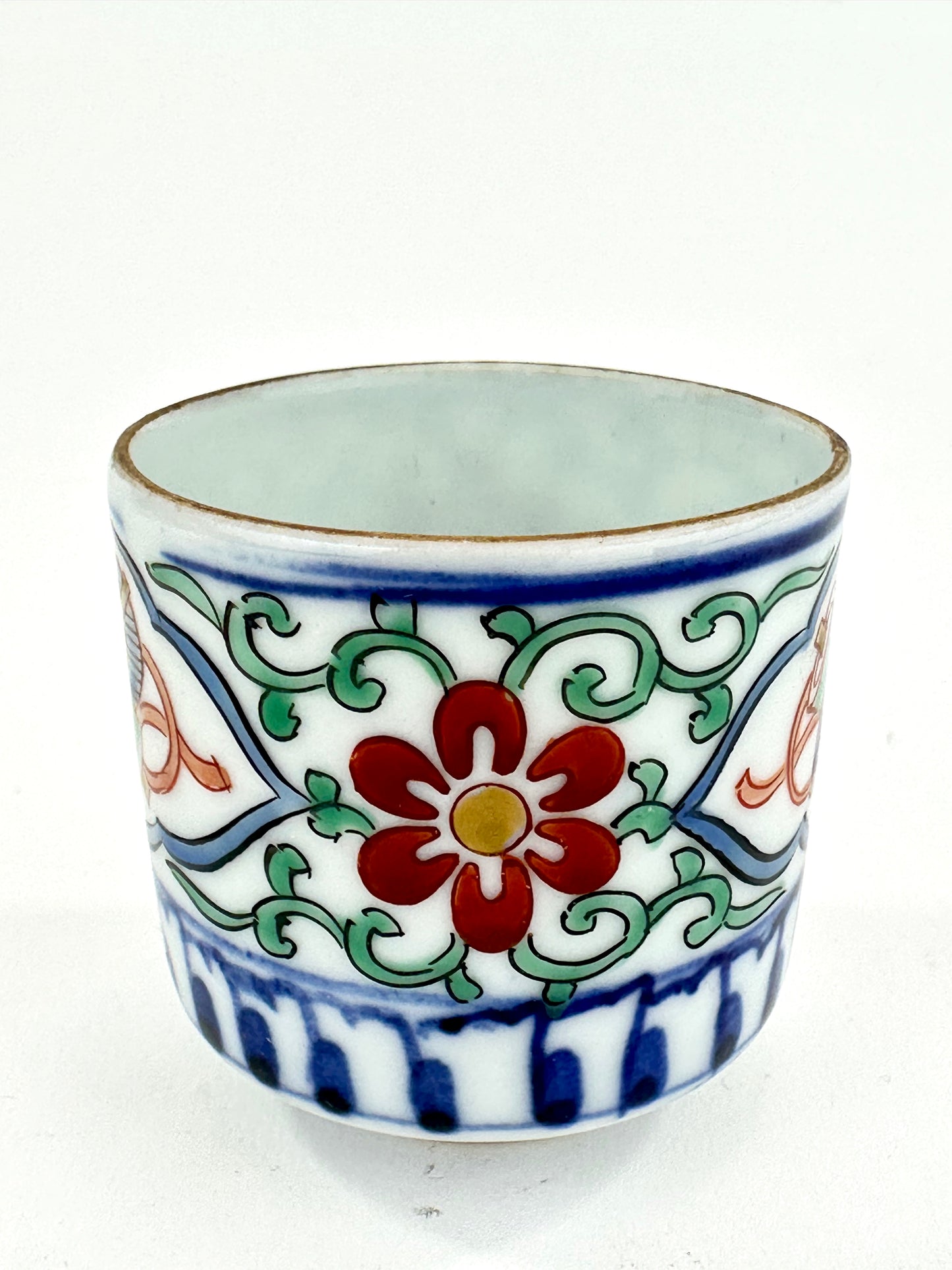 Vintage Japanese Imari Style Handpainted Kutani Yunomi Tea Cup 2"H