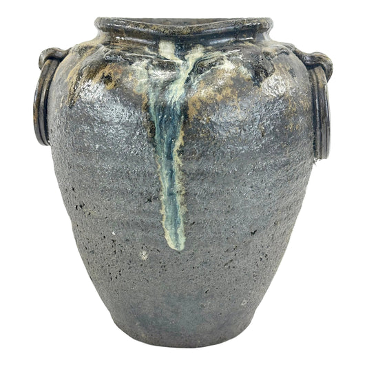 Vintage Japanese Stoneware Vase with Natural Ash Glaze Drips 10.5"H