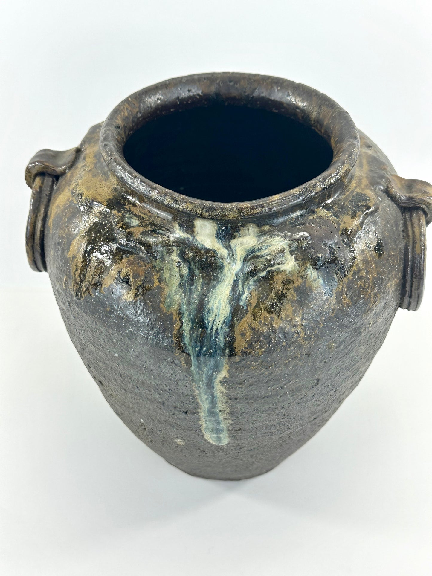 Vintage Japanese Stoneware Vase with Natural Ash Glaze Drips 10.5"H