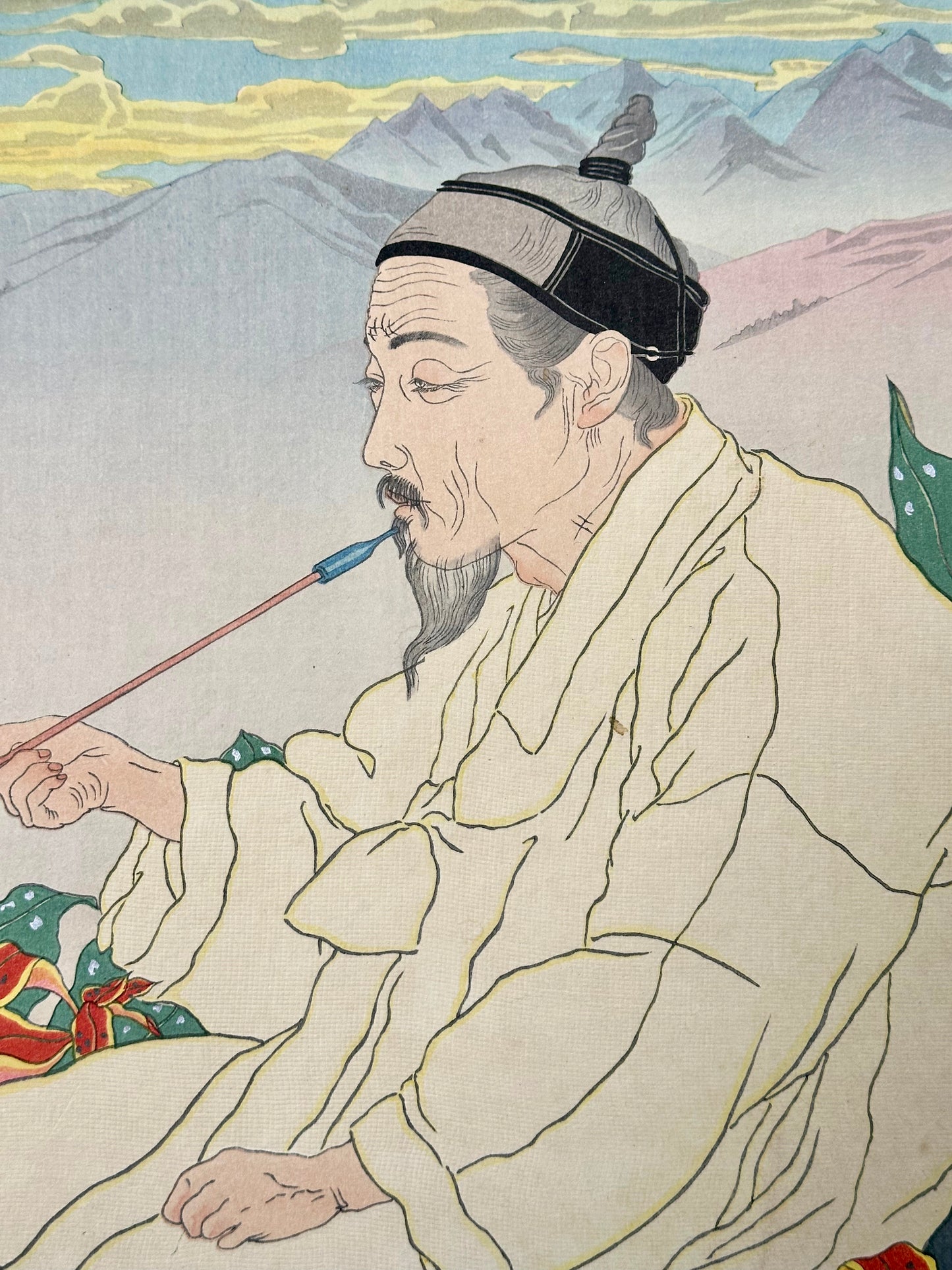 Original Japanese Woodblock Print Paul Jacoulet Hokkan-zan Seoul Korea 18"W