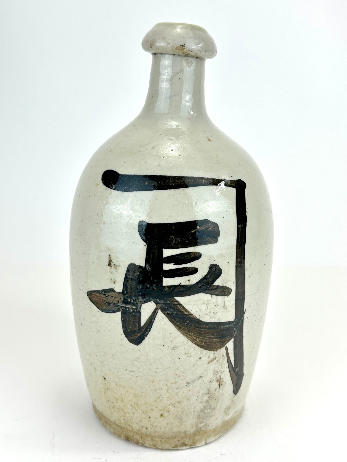 Antique Japanese 1800's Tokkuri Sake Jug Calligraphy Ceramic Mingei Vase 10"