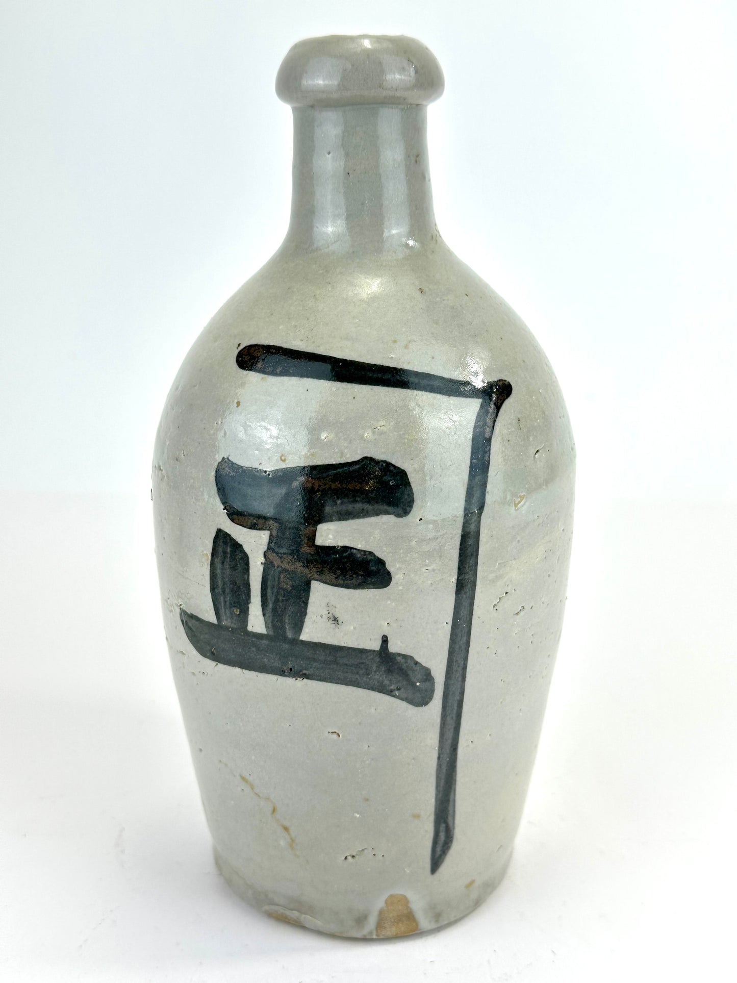 Antique Japanese 1800's Tokkuri Sake Jug Calligraphy Ceramic Mingei Vase 10"