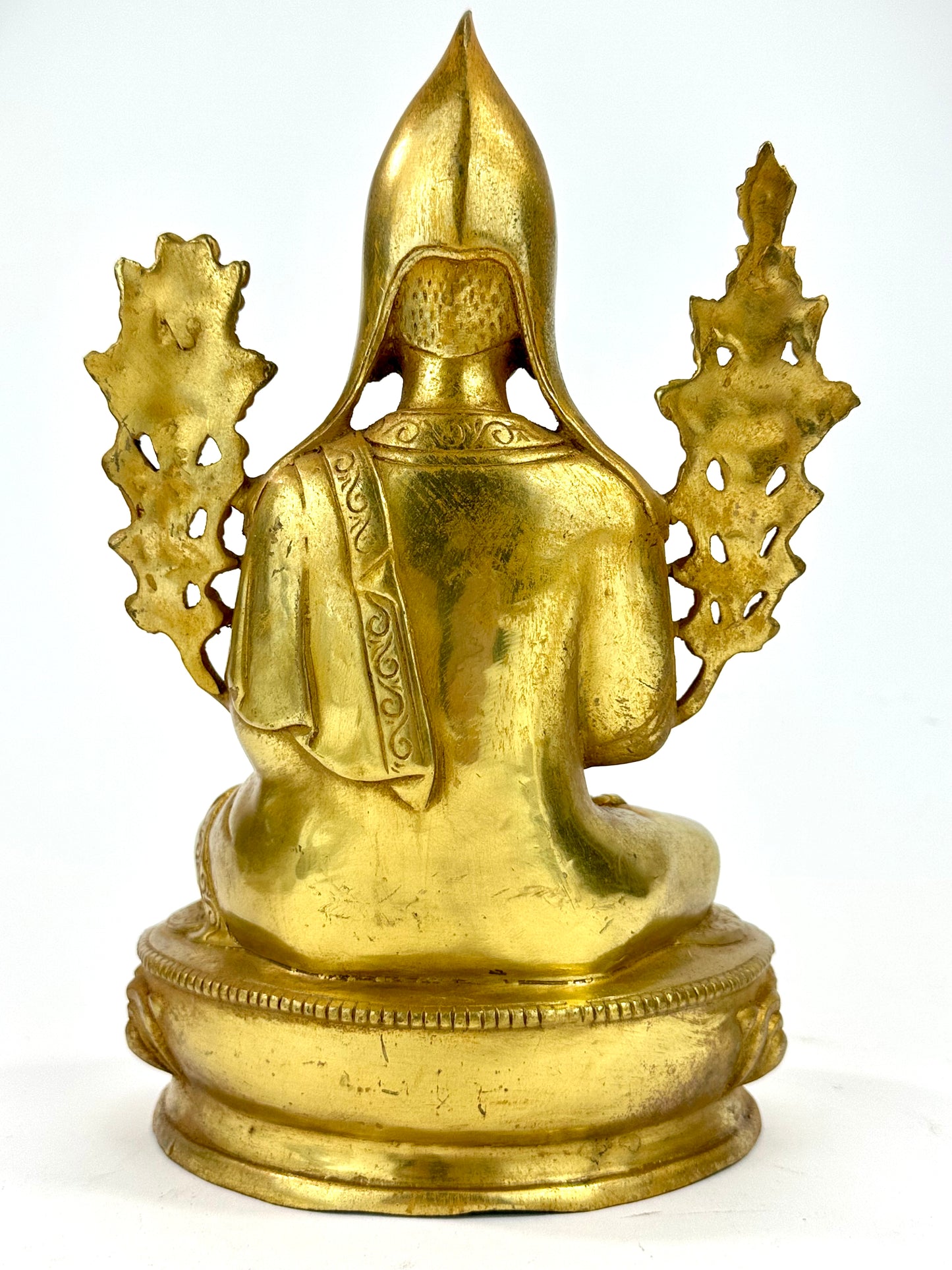 Vintage Tibetan Brass Figure of Tsongkhapa Buddhist Master 9.5"H LS#092