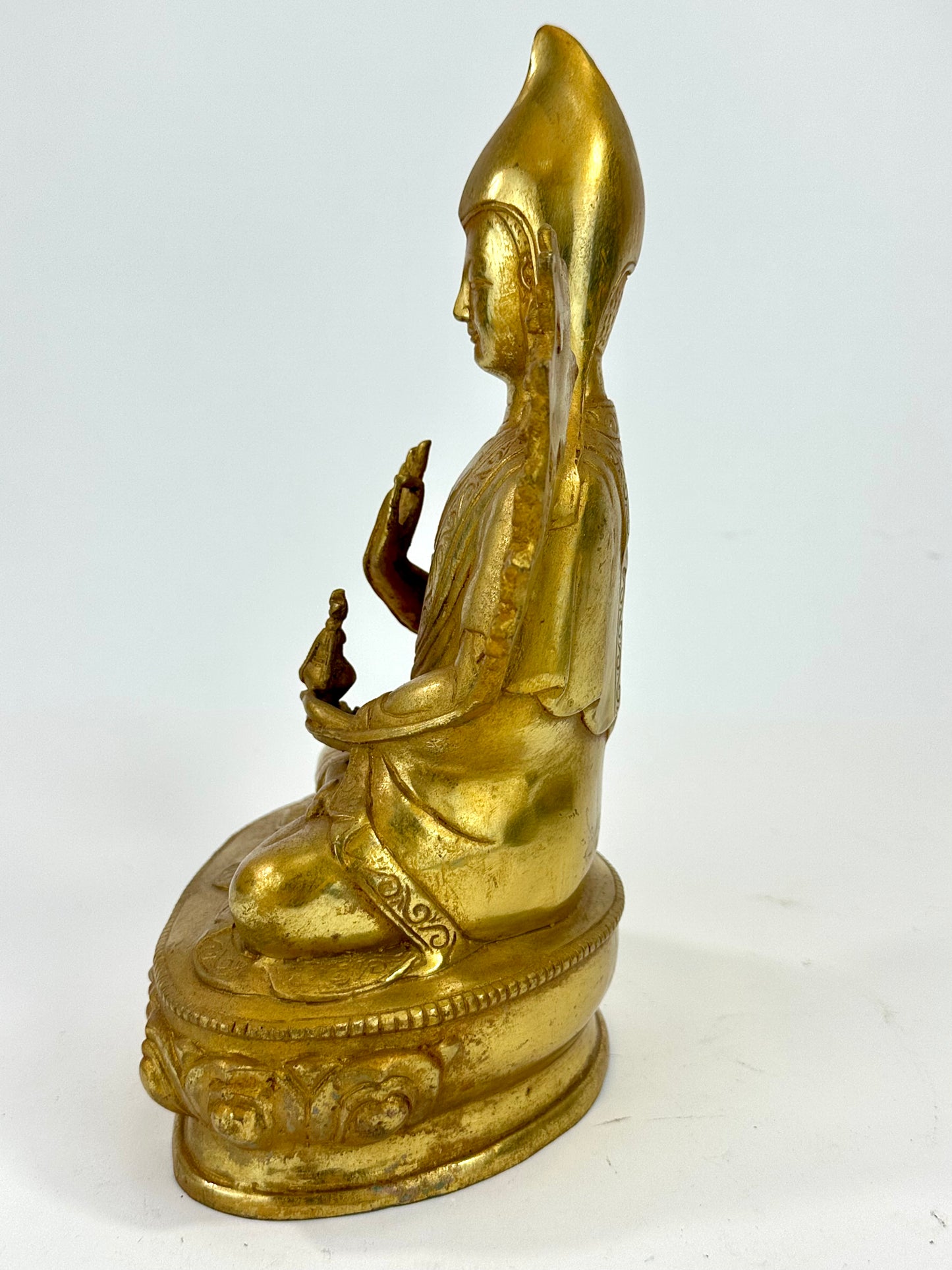 Vintage Tibetan Brass Figure of Tsongkhapa Buddhist Master 9.5"H LS#092