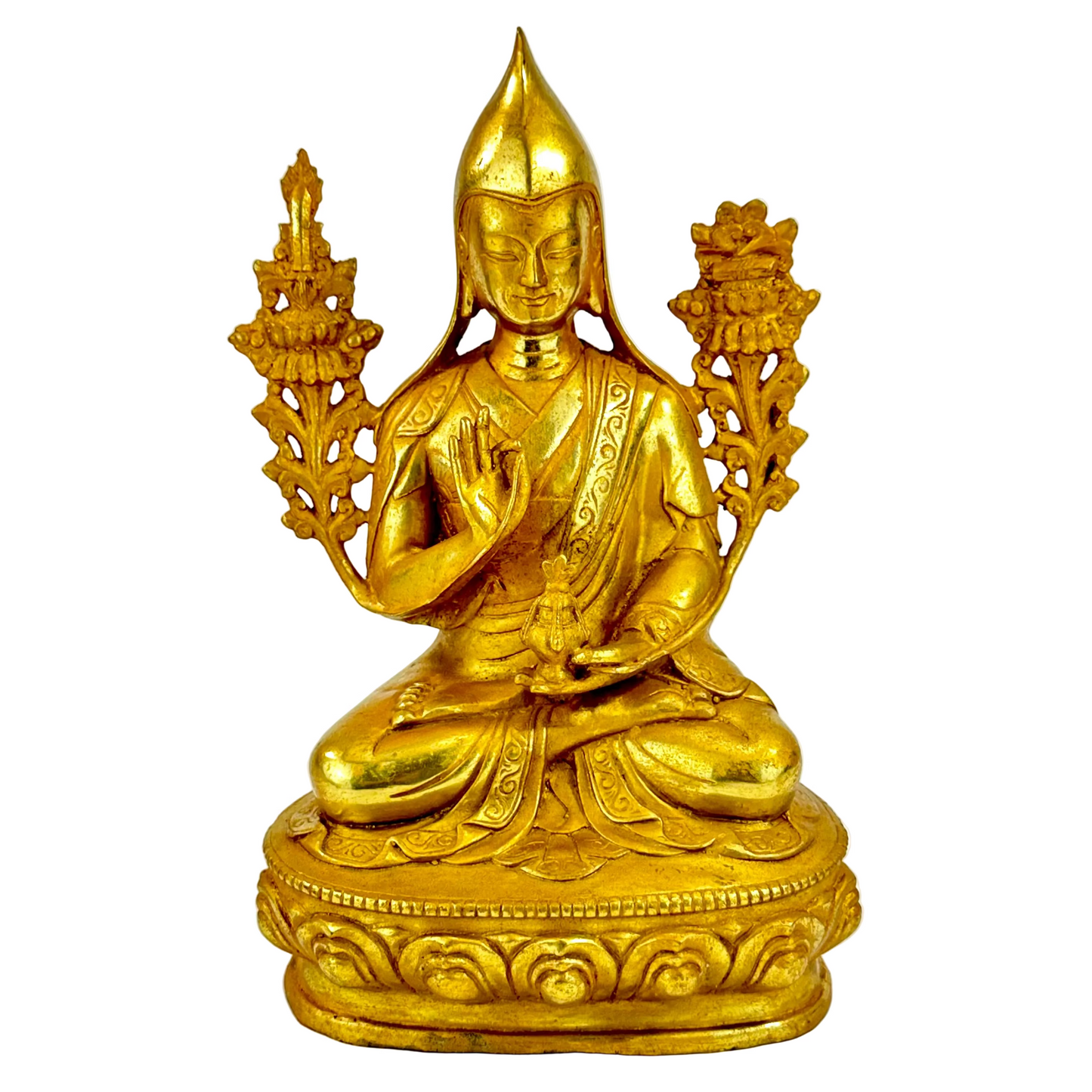 Vintage Tibetan Brass Figure of Tsongkhapa Buddhist Master 9.5"H LS#092