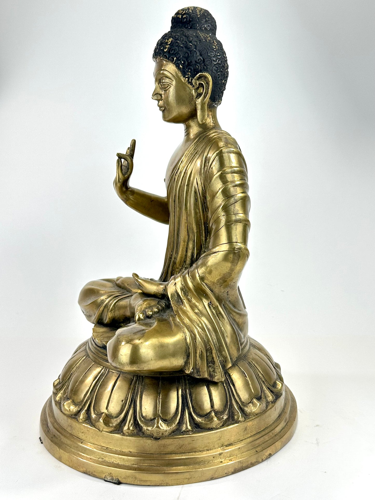 Vintage Brass Seated Buddha Figure with Abhaya Mudra on Lotus Base 16" LS#184