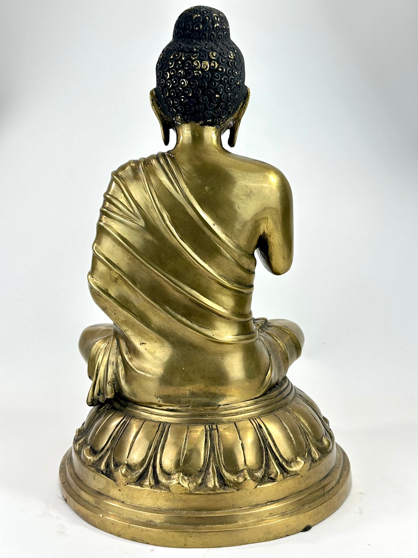 Vintage Brass Seated Buddha Figure with Abhaya Mudra on Lotus Base 16" LS#184