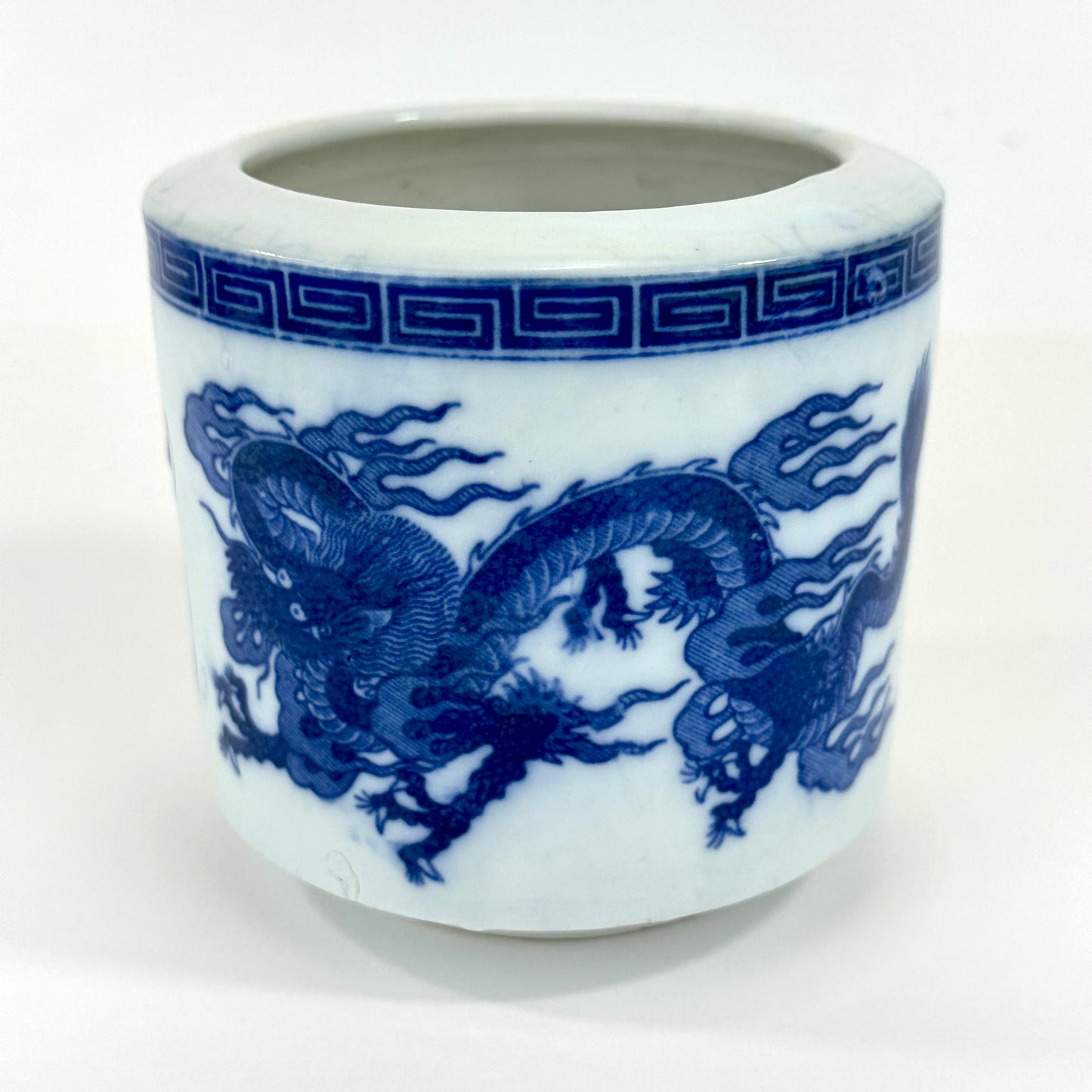 Vintage Chinese Porcelain Blue Dragon Brush Pot Republic Period 4.5"H