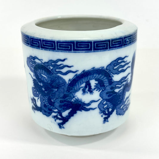 Vintage Chinese Porcelain Blue Dragon Brush Pot Republic Period 4.5"H