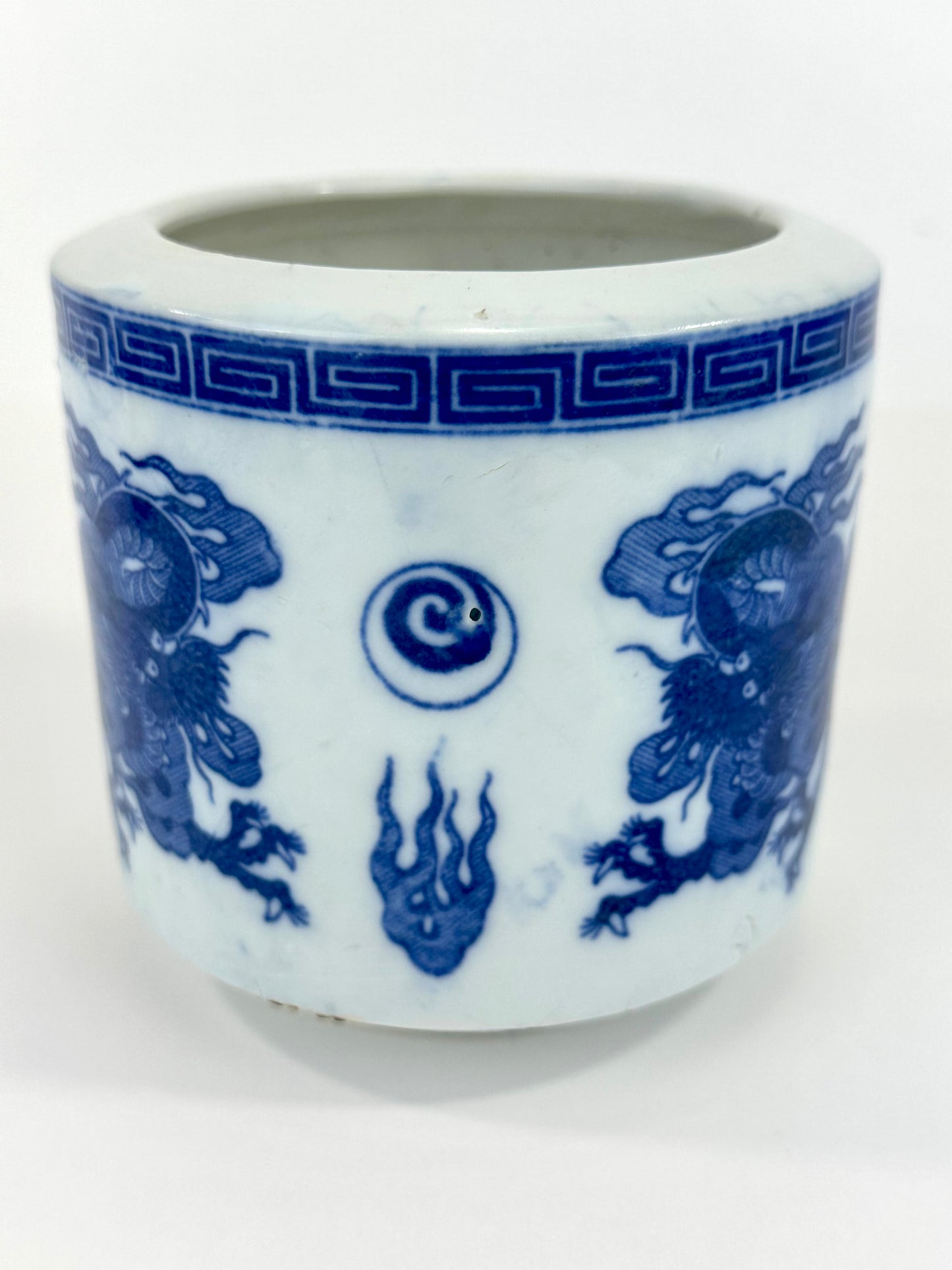 Vintage Chinese Porcelain Blue Dragon Brush Pot Republic Period 4.5"H