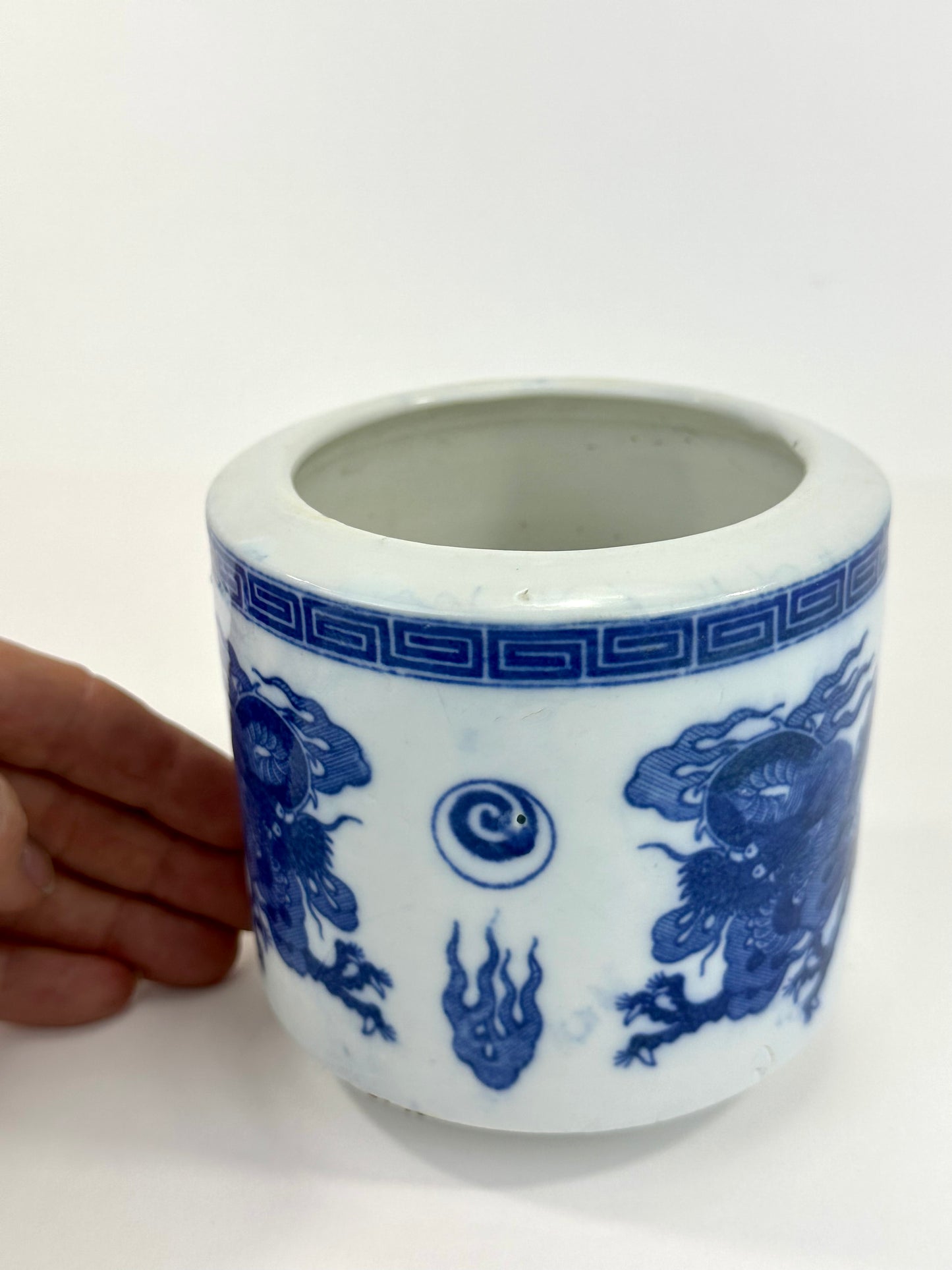 Vintage Chinese Porcelain Blue Dragon Brush Pot Republic Period 4.5"H