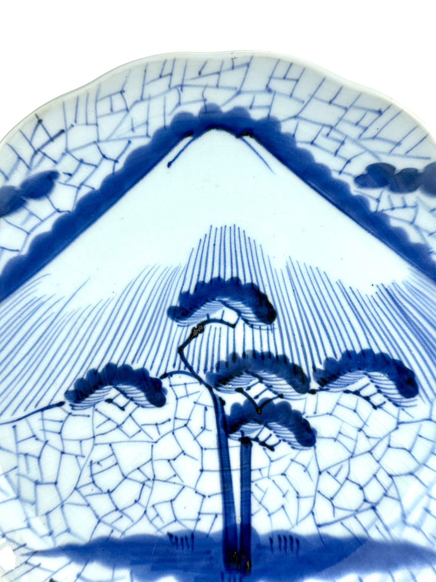Antique Japanese Late Edo Imari Porcelain Plate with Mount Fuji & Pine Tree 11"