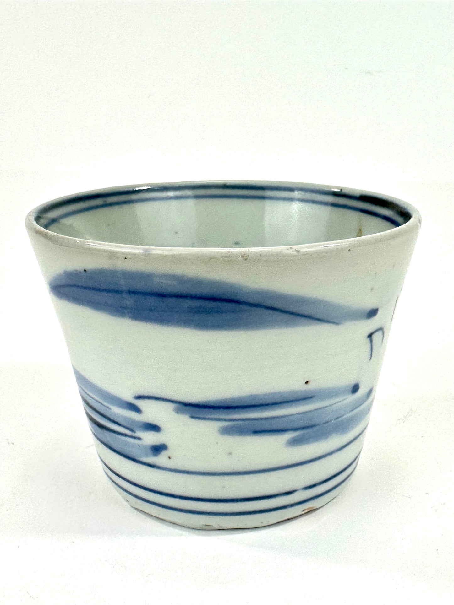 Antique Japanese Edo Period Blue & White Porcelain Sobachoko Sake / Tea Cup 3"
