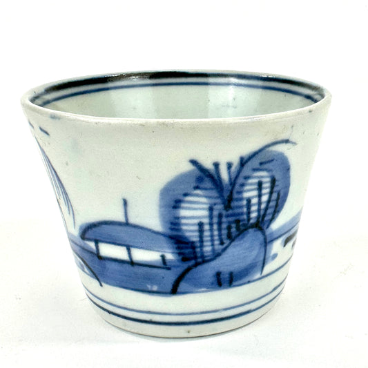 Antique Japanese Edo Period Blue & White Porcelain Sobachoko Sake / Tea Cup 3"