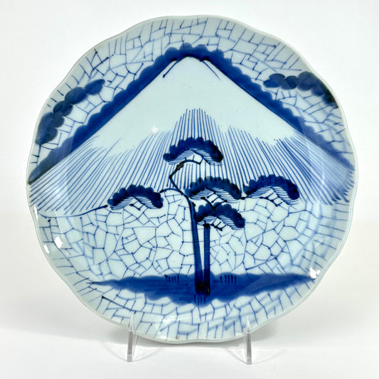 Antique Japanese Late Edo Imari Porcelain Plate with Mount Fuji & Pine Tree 11"