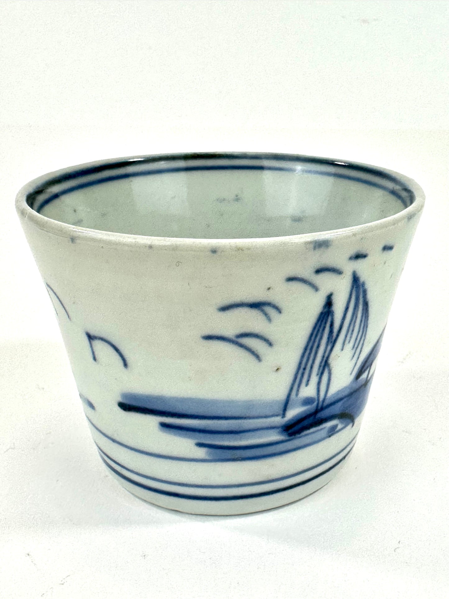 Antique Japanese Edo Period Blue & White Porcelain Sobachoko Sake / Tea Cup 3"