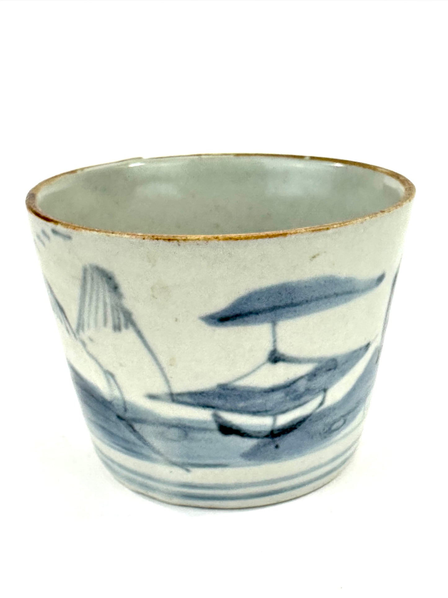 Antique Japanese Edo Period Blue & White Porcelain Sobachoko Sake / Tea Cup 3"