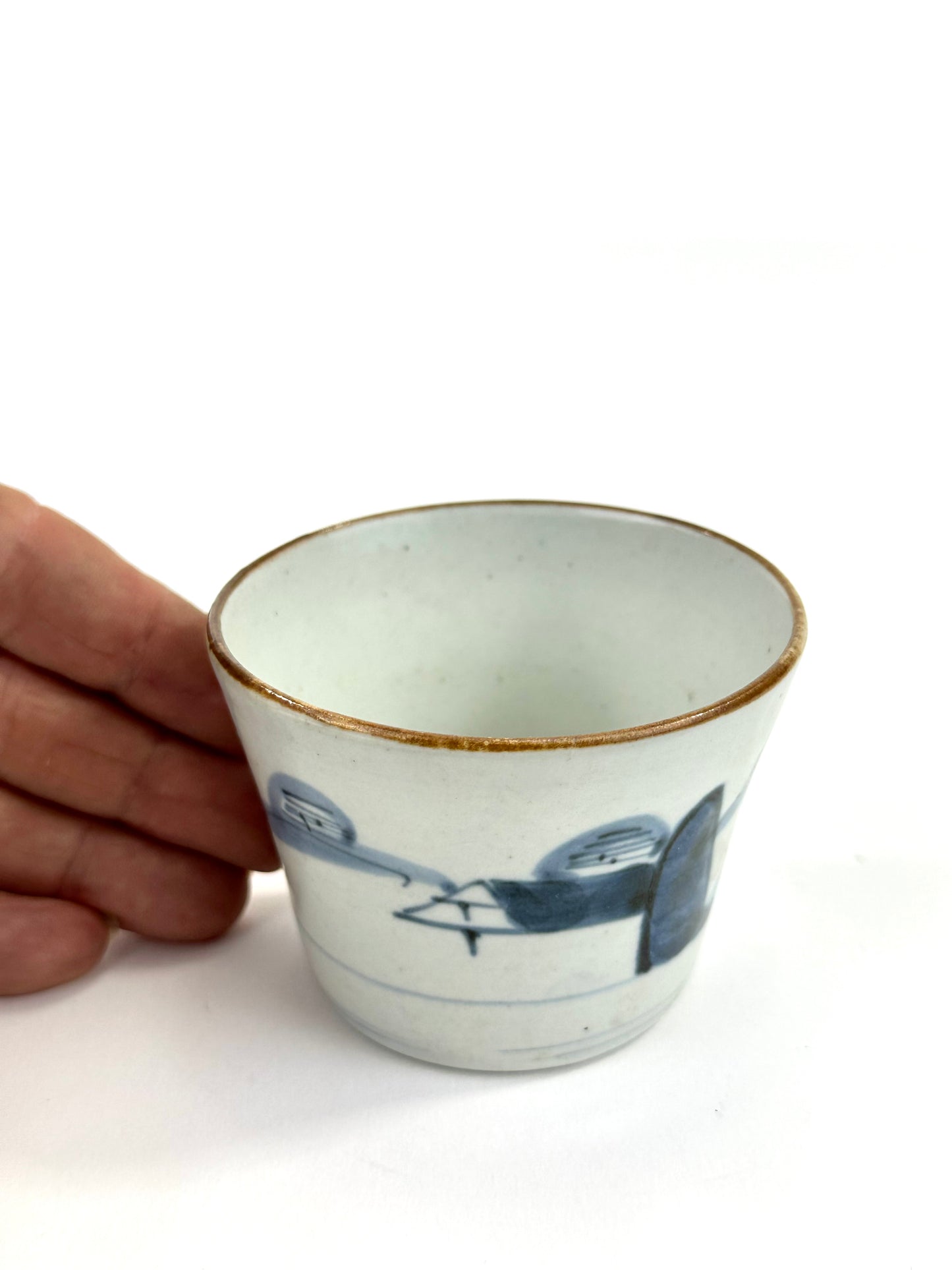 Antique Japanese Edo Period Blue & White Porcelain Sobachoko Sake / Tea Cup 3"