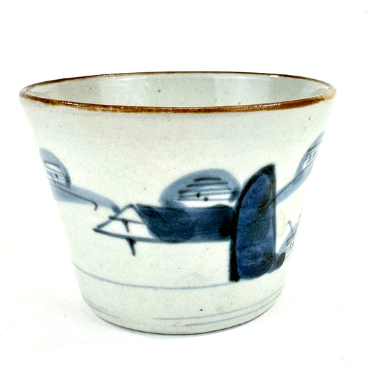 Antique Japanese Edo Period Blue & White Porcelain Sobachoko Sake / Tea Cup 3"
