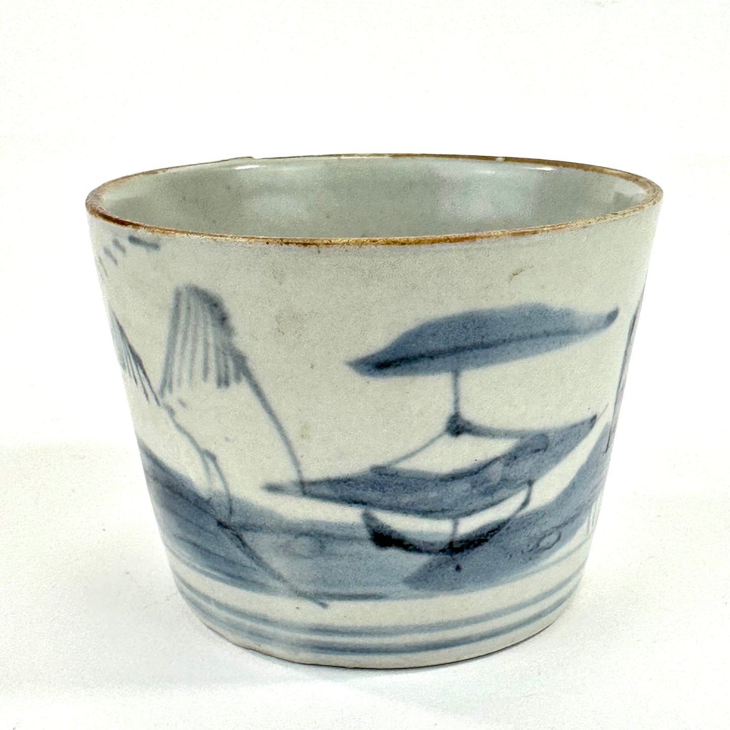 Antique Japanese Edo Period Blue & White Porcelain Sobachoko Sake / Tea Cup 3"