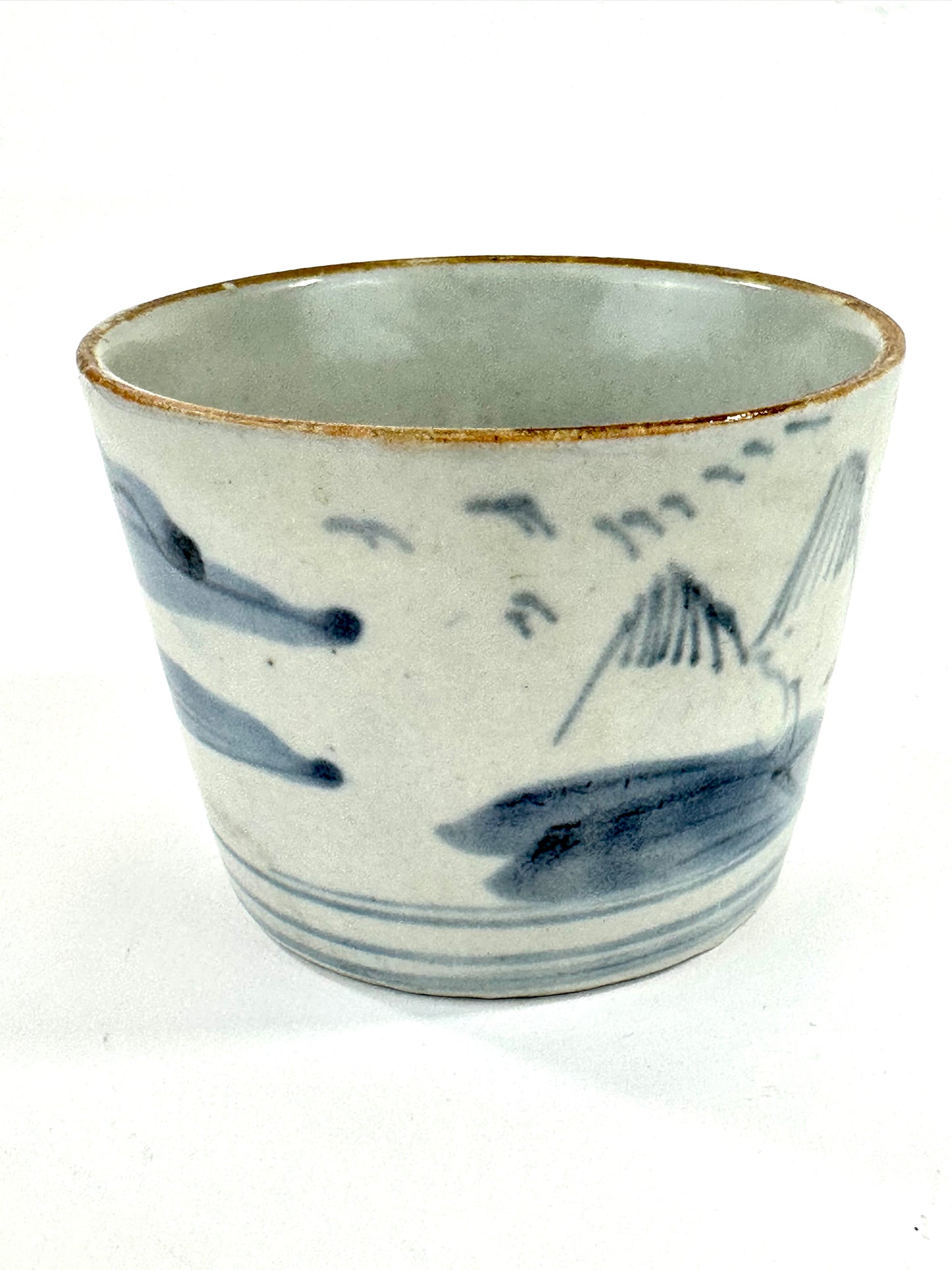 Antique Japanese Edo Period Blue & White Porcelain Sobachoko Sake / Tea Cup 3"