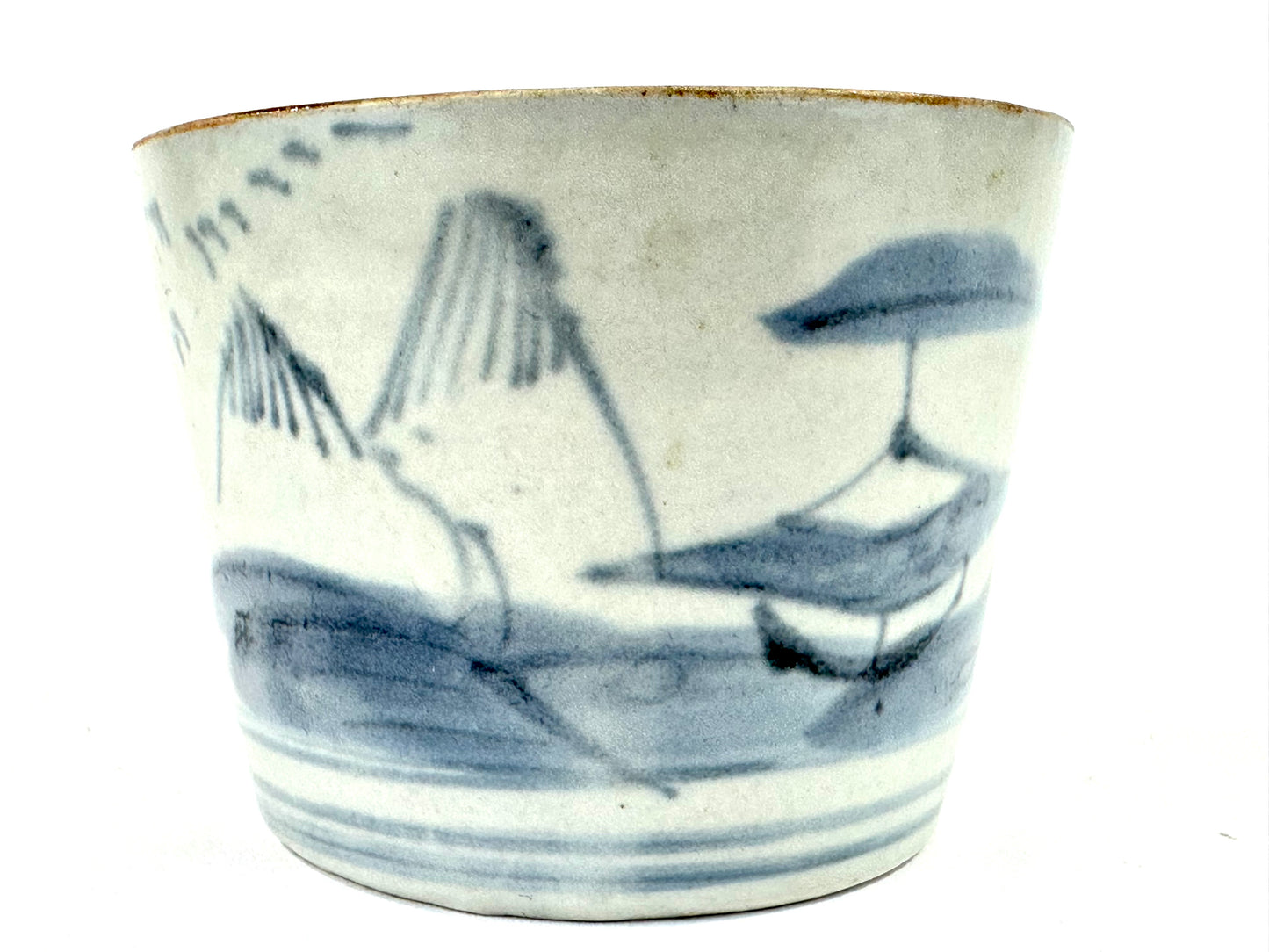 Antique Japanese Edo Period Blue & White Porcelain Sobachoko Sake / Tea Cup 3"