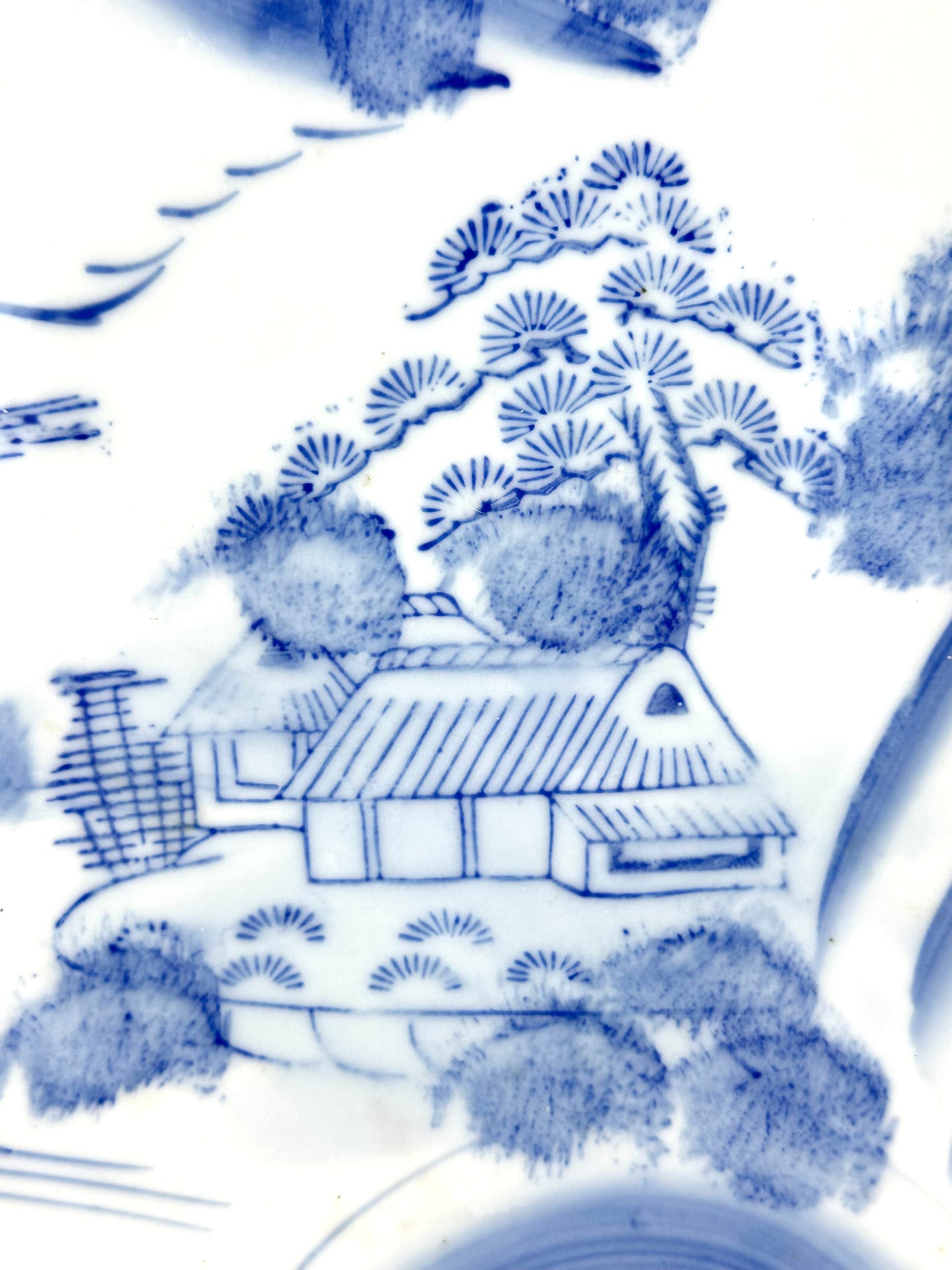 Antique Japanese Meiji Period 19thC Blue & White Porcelain Landscape Plate 11"W
