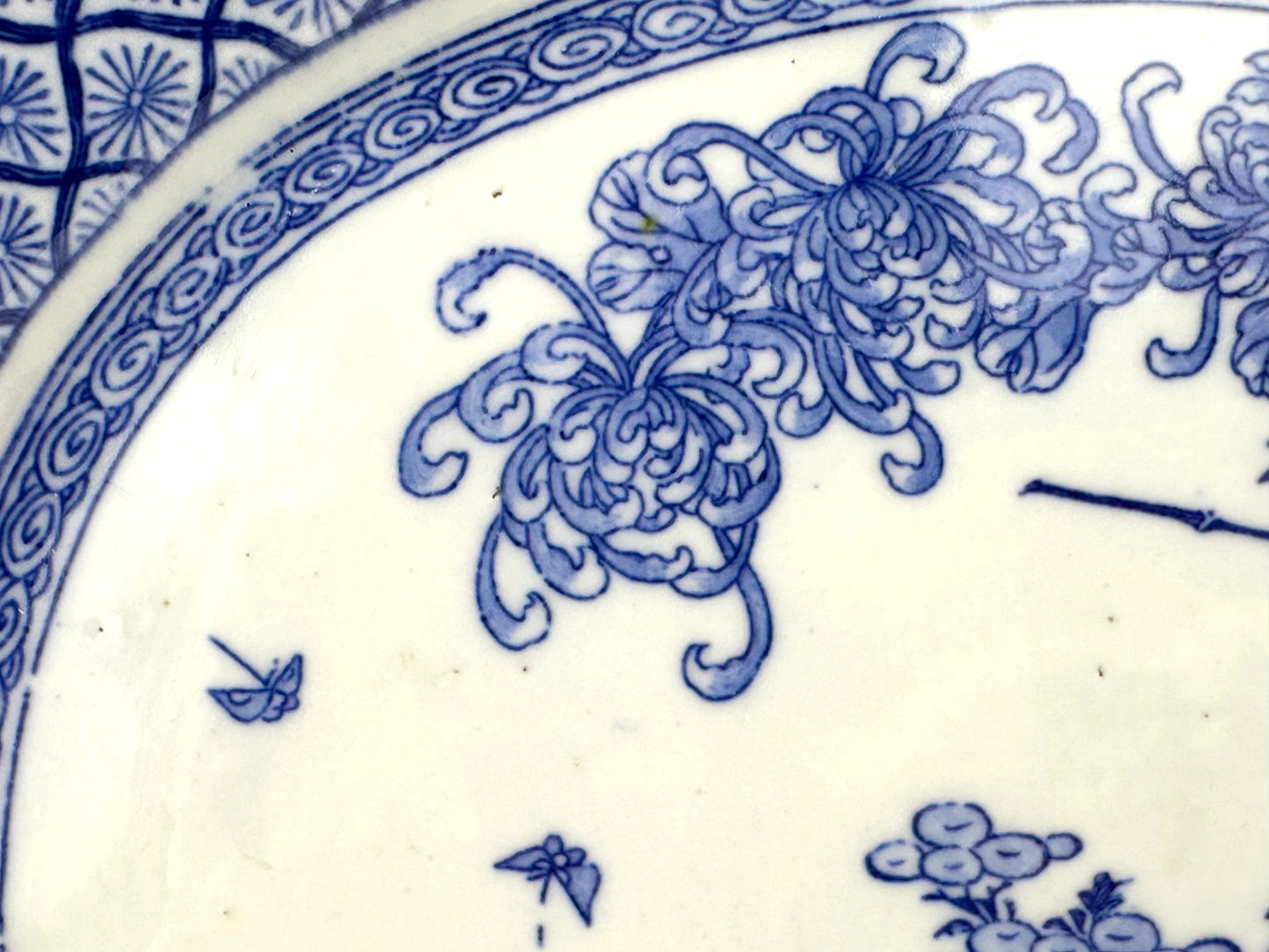 Antique Japanese Meiji Period c1890's Blue & White Porcelain Landscape Plate 12"W