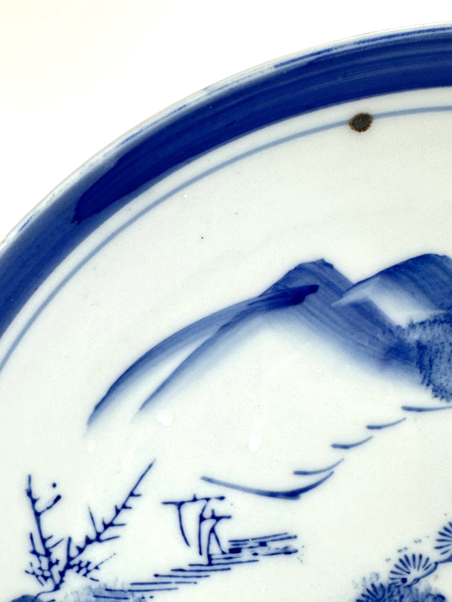 Antique Japanese Meiji Period 19thC Blue & White Porcelain Landscape Plate 11"W