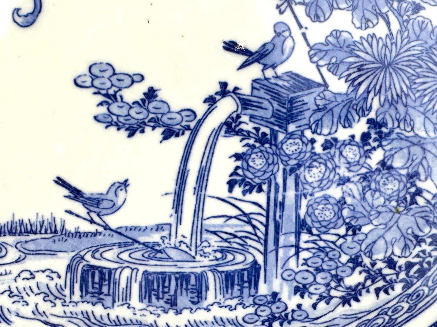 Antique Japanese Meiji Period c1890's Blue & White Porcelain Landscape Plate 12"W