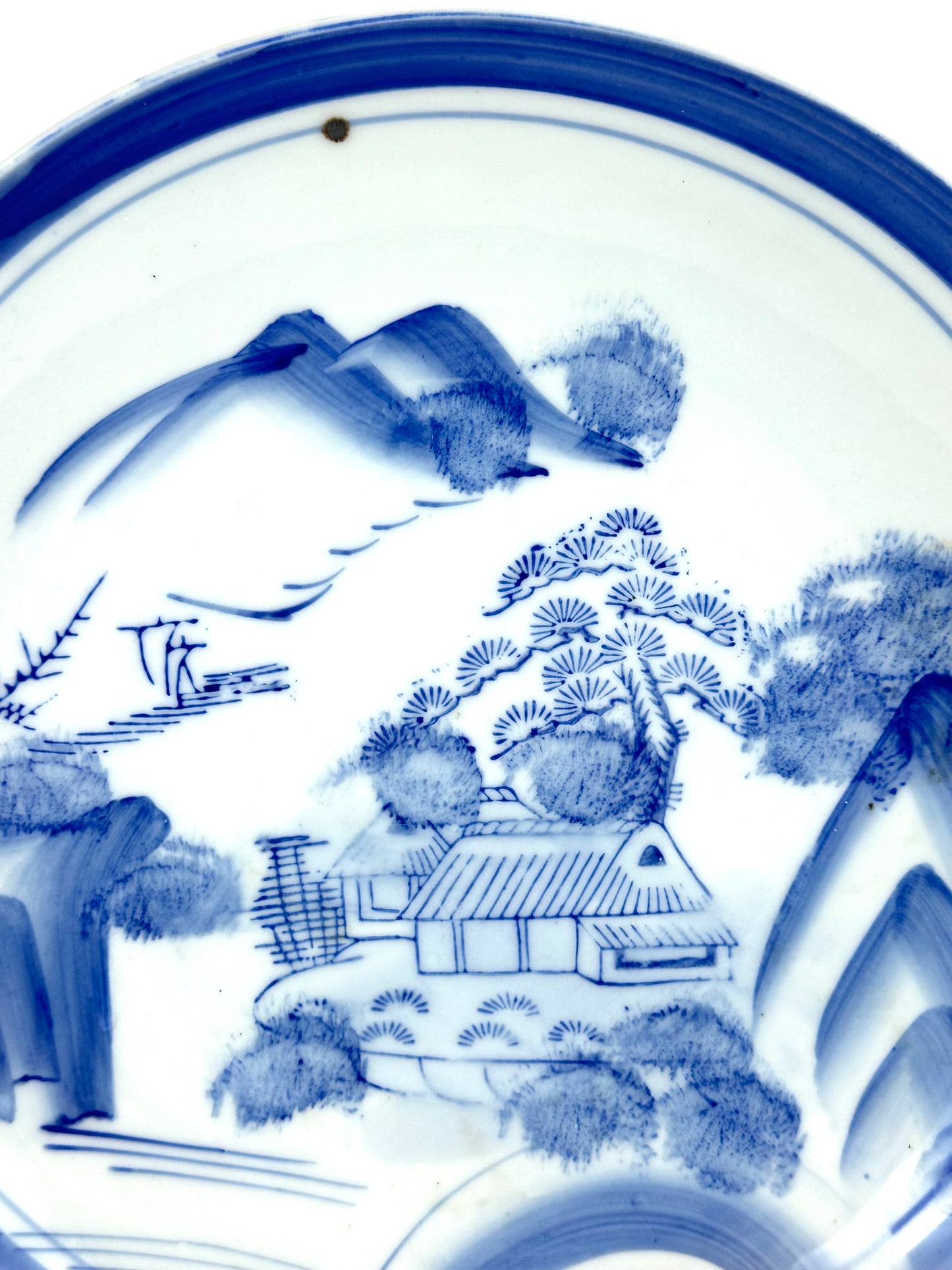 Antique Japanese Meiji Period 19thC Blue & White Porcelain Landscape Plate 11"W