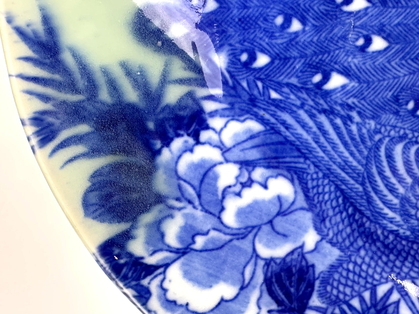 Antique Japanese Meiji Period Blue & Green Porcelain Peacock Plate 11"W