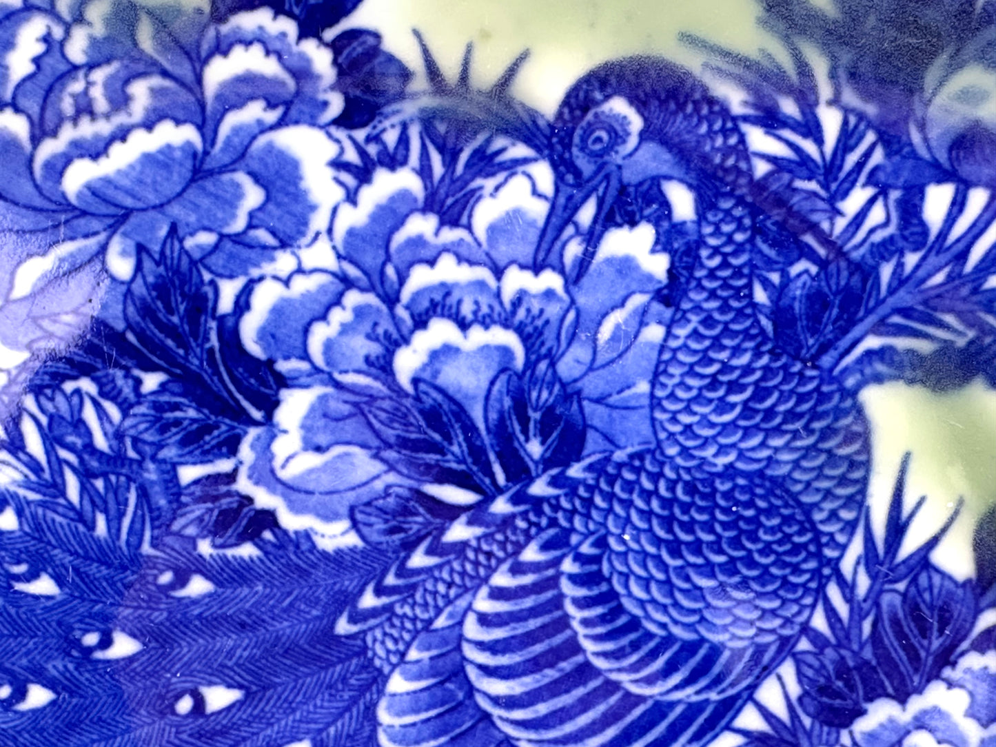 Antique Japanese Meiji Period Blue & Green Porcelain Peacock Plate 11"W