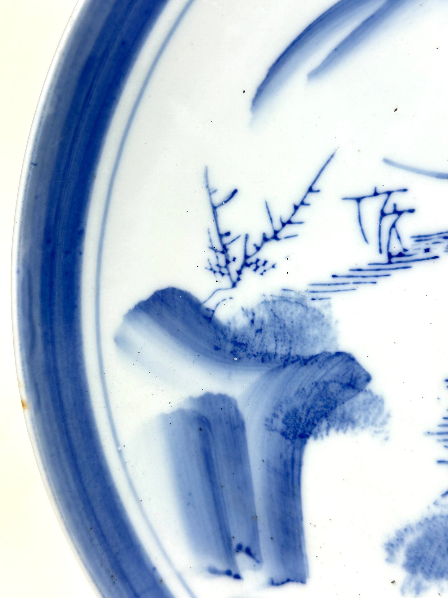 Antique Japanese Meiji Period Blue & White Porcelain Landscape Plate 11"W