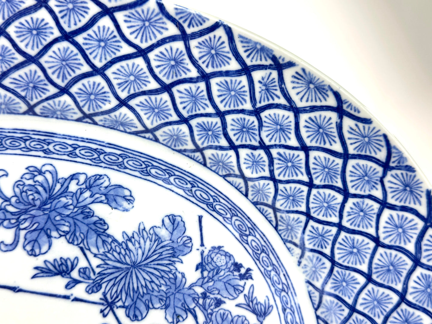 Antique Japanese Meiji Period c1890's Blue & White Porcelain Landscape Plate 12"W